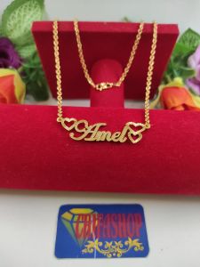 Kalung Nama Titanium Liontin Custom Elegant Lapis Emas 24k