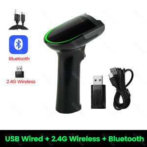 1D 2D Handheld Barcode Scanner Reader QR PDF417 Bluetooth 2.4G Wireless Wired USB Green Light Source for Pos Payment Scanning