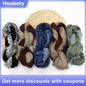 【Heabety】 New Scarf Cotton Hemp Gradient Blue Retro Versatile Printed Womens Long Fold Shawl Soft Fashionable Trend 180x90cm