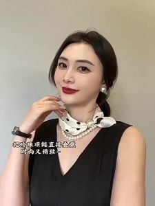 Khăn lụa quàng choàng cổ bandana turban đính ngọc trai đẹp cho nữ phụ kiện thời trang công sở sang trọng tinh tế