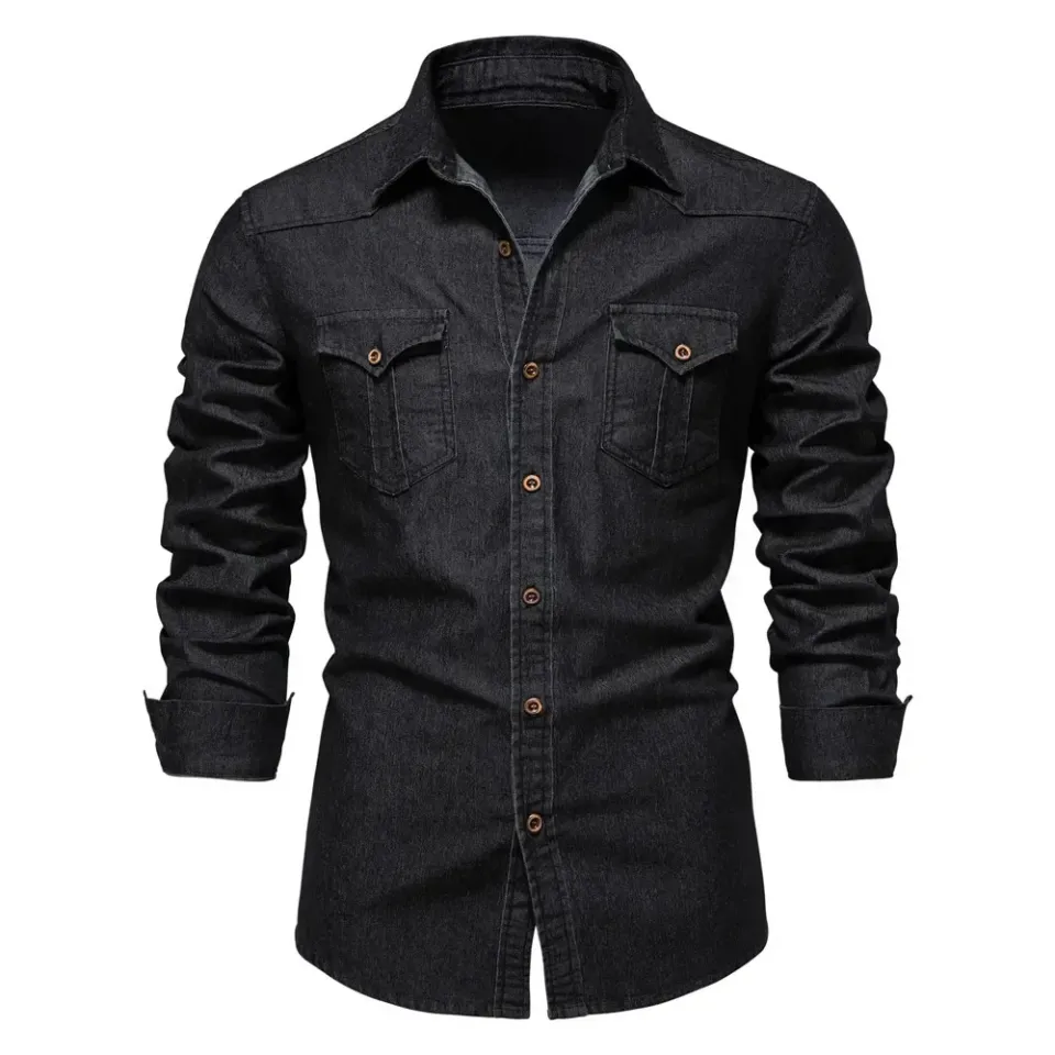 Aiopeson brand elastic cotton denim shirt men long sleeve quality cowboy  shirts for men casual slim fit mens designer clothing
