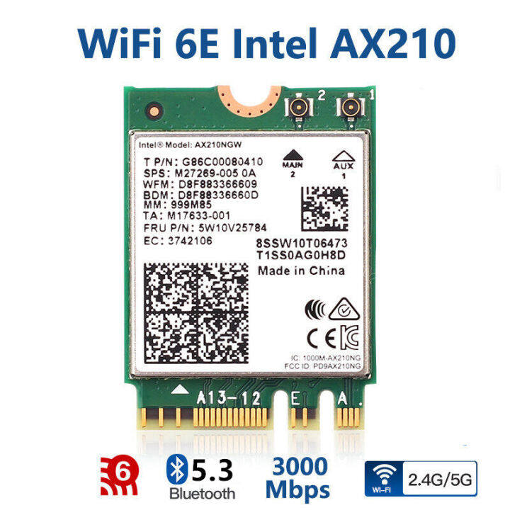 3000Mbps WiFi 6E Intel AX210 Bluetooth 5.3 M.2 2230 Key E WiFi 6 Card 2 ...