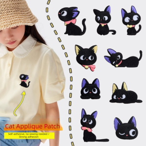 OKKFINE Cartoon Cat Clothing Embroidery Patch DIY Self Adhesive Badge Sticker Cute Clothes Repair Holes Fabric Iron On Patches Clothing Accessories