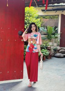 Bộ lam hoa mai cổ đính ngọc chất liệu gấm phối lụa latin thoáng mát thấm hút mồ hôi tốt phom dưới 60kg