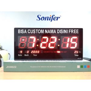 SONIFER Jam Dinding Digital SMS-4622 FREE REQUEST NAMA LED Alarm Clock 46 x 22 cm