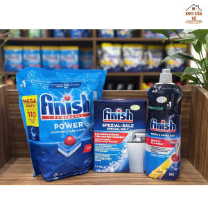 Combo viên rửa bát muối & nước làm bóng Finish – sạch sâu sáng bóng bảo vệ máy rửa bát toàn diện.