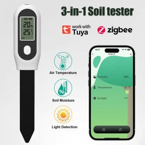 3 in 1 Soil Moisture Sensor measures humidity temperature and sunlight. Control via screen/application for plants pots and gardens.