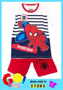 Setelan anak laki laki Spiderman salur putih Size 1-10 Tahun / baju anak / baju murah / COD