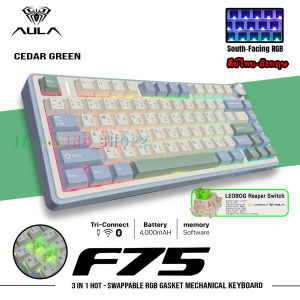 AULA F75 F75PRO F75MAX Gasket Tri-mode RGB 75% Mechanical Keyboard (Switch Lube)  คีย์ไทย รับประกัน 2 ปี