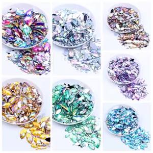 Marquise Flat‑Back Grid Surface Acrylic Rhinestones AB Holographic Beads For Nail Art Phone Case DIY Craft Decoration
