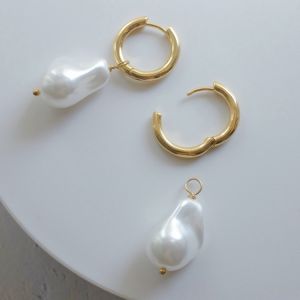 \*\* ต่างหูไข่มูกทรงกลม ขนาดใหญ่ สไตล์บาโรก ตามธรรมชาติ ห่วงงาน ชุบทอง 2 สวย น่ารัก