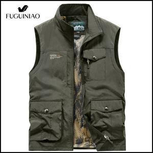 Fuguiniao Áo vest nhiều túi nam ngoài trời bể chống thấm hàng đầu nam quân đội giản dị áo ghi lê Áo khoác thời trang không tay