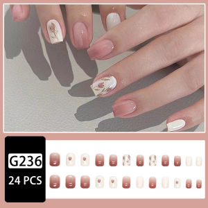 COD【FREE Jelly Glue】24Pcs Fake Nails Set with Glue French False Nails Solid Color Nail Art