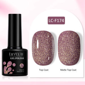 BORN PRETTY LILYCUTE Dark Brown Gel Nail Art Polish Pink Brown Glitter Color Nail Decoration Semi Permanent Reflective Top Coat Nail Art UV Gel Varnish