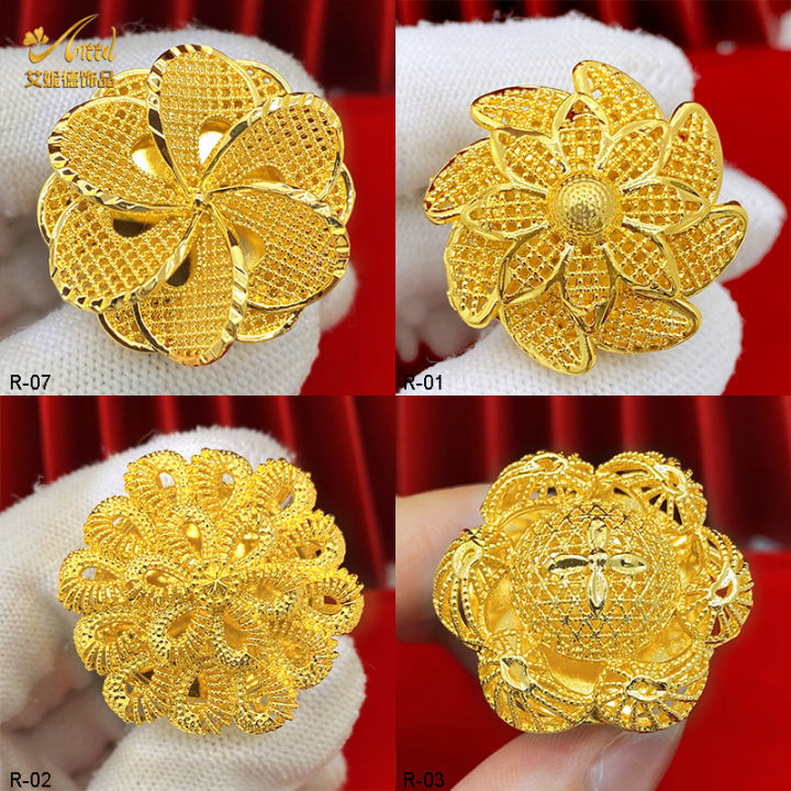 Bride Large Flower 3D Ring Nigeria 24K Gold-Plated Copper Ring