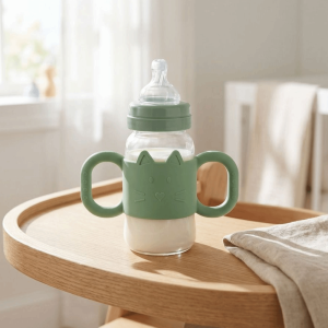 GORGE Dual Handles Baby Bottle Sleeve Food-Grade Silicone Cute Cat Face Toddler Grip Cover Portable Insulated Grip Silicone Cup Holder for Dr. Brown’s 8 oz/4 oz Baby Feeding