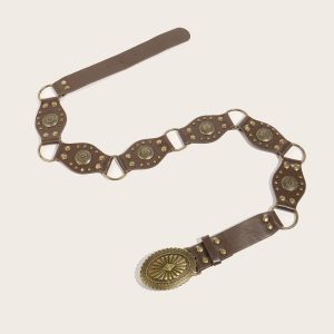 LUMIQLO Gothic steampunk Thắt lưng Da PU Vòng đệm Đinh tán cổ điển Thắt lưng cinch Thời trang Rộng Nữ