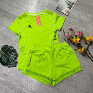 Bộ đồ tập gym yoga aerobic thể thao nữ bao gồm áo thun phủ bụng và quần đùi 2 lớp chất liệu thun poly BINSPORTS BN100