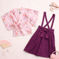 Baju Anak Perempuan Kimono Jepang Motif Bunga Set Overall Celana. 