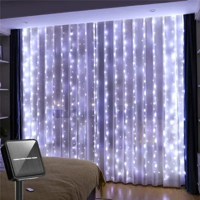 Đèn rèm bạc mặt trời ngoài trời 8 chế độ 300LED 200LED 100LED Đèn Giáng sinh không thấm nướcĐèn cổ tíchĐèn RamadanĐám cưới kỳ nghỉsinh nhật xmascửa sổ phòng ngủbuổi tiệcsântrang trí vườnĐèn dây