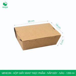 MFHD3N - Combo 50 hộp giấy kraft thực phẩm 1200ml hộp đựng thức ăn nắp đậy màu nâu hộp gói đồ ăn mang đi