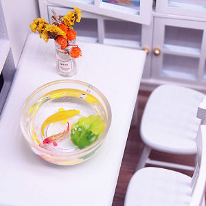 QUANSEN 1Pcs Dollhouse Miniature Simulation Koi Goldfish Bowl DIY Accessories Toys