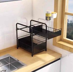 2 Tier Multifunction Storage Shelves Home Kitchen Rack bathroom Storage Spice Rack White/Black
