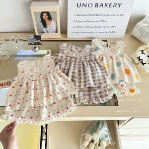 สองชิ้นเมฆขอบการ์ตูนชุดฤดูร้อนบางเจ้าหญิงแขนกุดทารกน่ารักดอกไม้หักกระโปรง