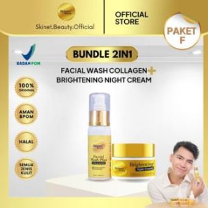 Skinet BeautyPaket F | skincare set bundle / bundling hemat 2in1 - Healthy & Glowing Set | Facial Wash Plus Collagen + Brightening Night Cream