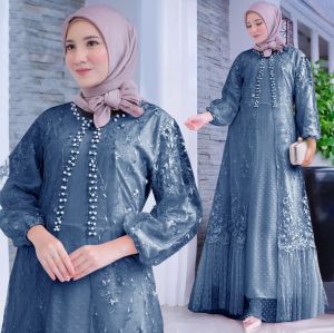Gamis maxi dress terbaru muslim brokat pesta kondangan remaja casual Utari