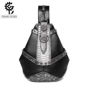 Guangzhou foreign trade womens bag wholesale European and American punk snake pattern patchwork womens shoulder bag crossbody bag large capacity chest bag