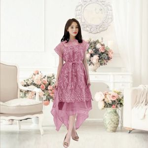 Dress 2in1 Pesta Natal Wanita Model Terbaru Inner dan Outer Dress Liona Model Lengan Pendek Dress Kondangan 2024 Matt Tille Mutiara Mix Satin Velvet Dan Organza Kaca