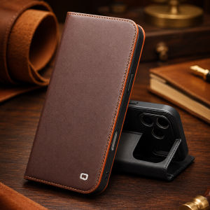 QIALINO 100% Genuine Leather Wallet Case for iPhone 17 / 17 Pro / 17 Pro Max / iPhone Air Handmade Flip Cover with Card Slots & Kickstand