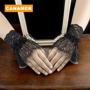 【CANAMEK】 Women Fake Arm Sleeves With Short Tassels White And Black Pleated Cuff Beautiful Lace Accessories Outdoor Embellishments