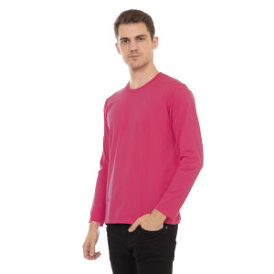 Kaos Polos Pria Oneck Lengan Panjang Bahan Katun Combed 30s Warna Pink Fanta