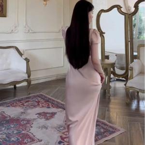 Đầm Lụa Cổ Vuông Có Tay Nhẹ Nhàng 1 Lớp Không Mút Không Dây Kéo Form Dài Dự TiệcVáy Lụa Queen Óng Ánh Sang Chảnh Tôn Dáng