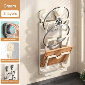 DENGXUN Punch-Free Suction Cup Pot Lid Holder Multifunctional Multi-Layer Pot Lid Storage Rack Durable Wall Hanging Kitchen Storage Rack for Kitchen