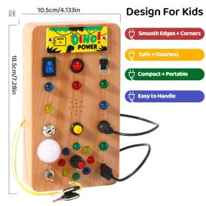 Montessori Baby Wooden Busy Board - Sensory Toy with Light Switch Learning Activity