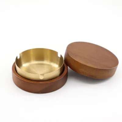 MADEWITH Stainless Steel Liner Wooden Ashtray Wood With Lid Windproof Ashtray Simple Ash Tray Home Decor
