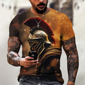 Sparta Armored Knight Pattern T Shirt For Men Retro 3D Printed Tee Summer Casual Short Sleeve Round Neck Tops Oversized T-Shirts