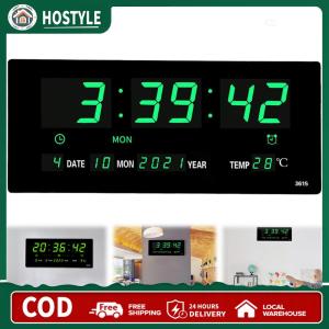 Digital Alarm Clock LED Desk Alarm Clock Temperature/Date Display Electronic Wall Clock Multifunctional Boarderless Wall-mounted Clock for Home Office