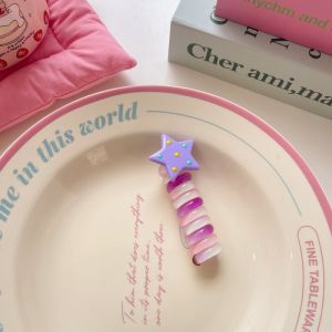 2Pcs Elastic Telephone Wire Hair Ties Women Girls Y2K Colorful Star Hair Bands Spiral Coil Rubber Band Ponytails Head Rope Hair Accessories