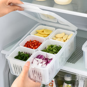 Refrigerator Storage Box 4/6 Grid Food Vegetable Fruit Storage Box Fridge Organizer Drain Basket Meat Onion Ginger Clear Crisper
