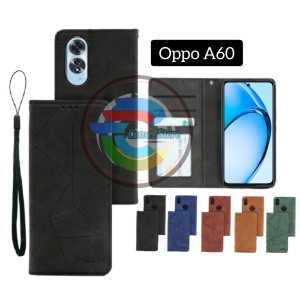Case Flip Magnet Oppo A60 Casing Dompet Wallet Cover Laether Premium Kulit