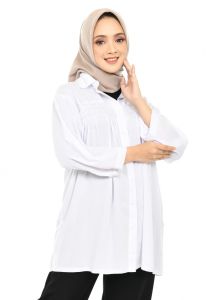 Kemeja Polos Jumbo Wanita Kemeja Katun Rayon Putih oversize kerut dada banyak warna
