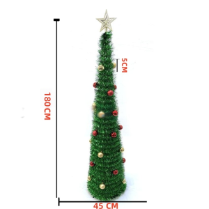 120/150/180/210CM Foldable Christmas Tree w/ Ornaments & Star - Easy Setup Sturdy Base for Home Decor