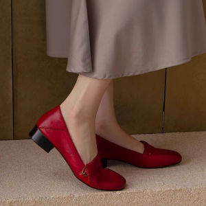 IELGY Soft sole comfortable womens shoes red shallow mouth one-step shoes