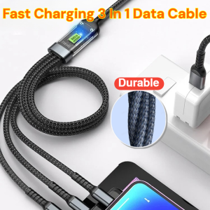 Fast Charging Three-In-One Data Cable 3 In 1 Charger Car Charger Durable Portable Design For Apple Android Type-C