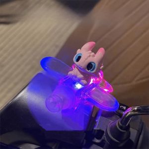 Aitemay 4pcs Motorcycle Accessory Toothless Anime Figure Wind Power Mini LED Light Adhesive Wind Energy Airplane Ornament with Warning Effect Cute Auto Motorcycle Accessory