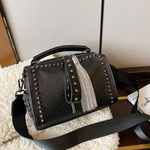 Elegant studded tassel handbag   Wide-strap large-capacity daily commuter shoulder and crossbody bag for women  #7569